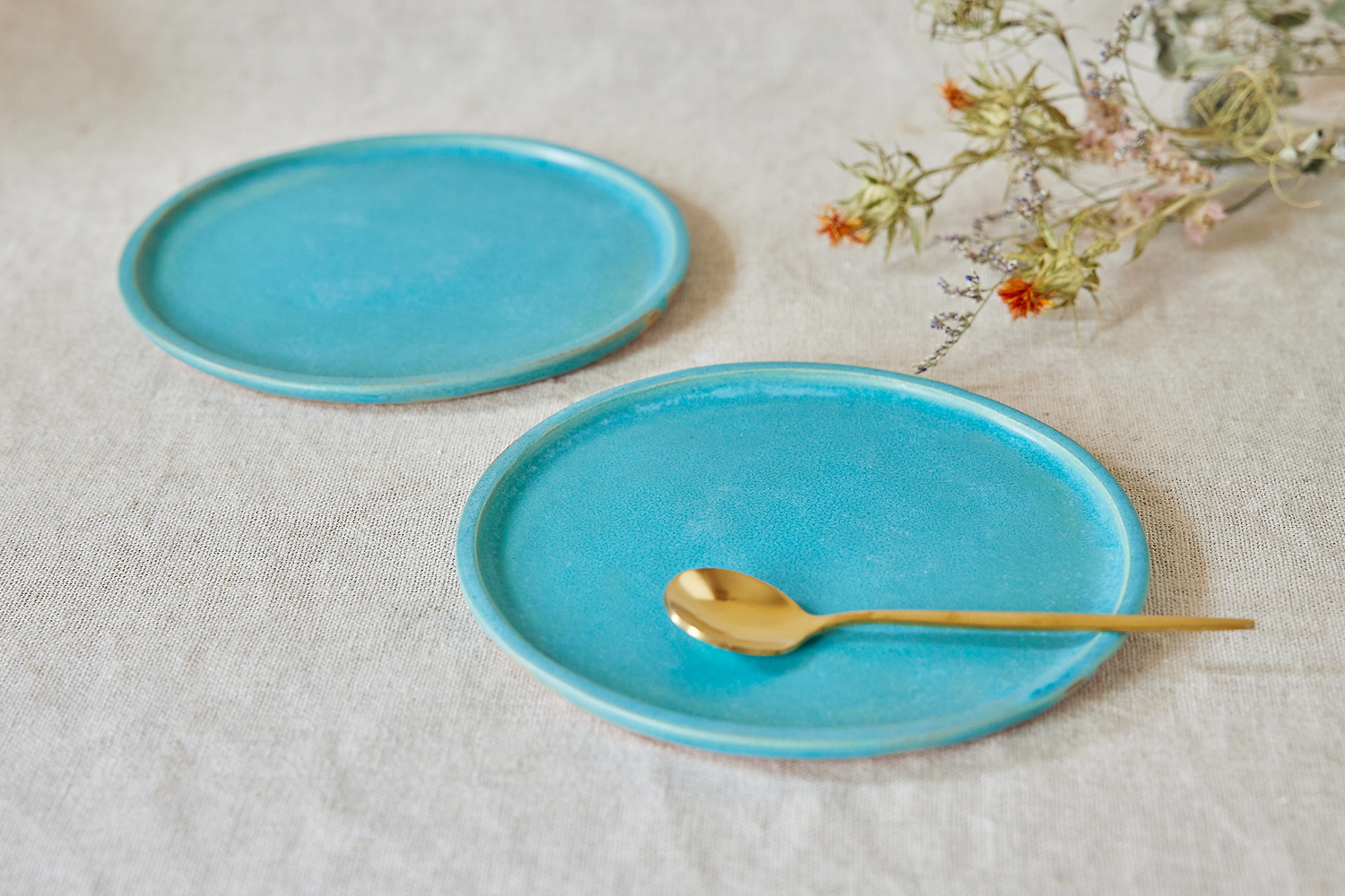 トルコブルーのマグカップ＆トレー　ペア